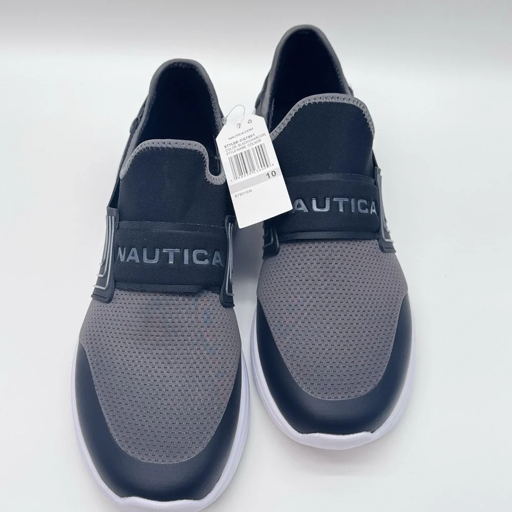 Size 10US- Nautica Colnor Slip On Shoes, Black Charcoal/White